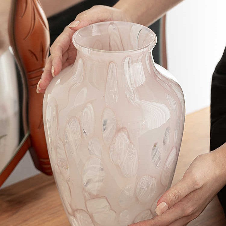 Hand-blown Swirled Art Glass Table Vase with Graduated Neck and Bulbous Body