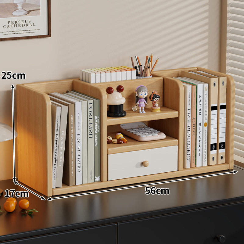 Bamboo-Style Multi-Compartment Desktop Bookshelf Organizer with Drawer