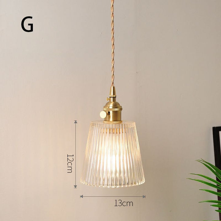 Fluted Glass Pendant Lamp with Vintage Brass Socket