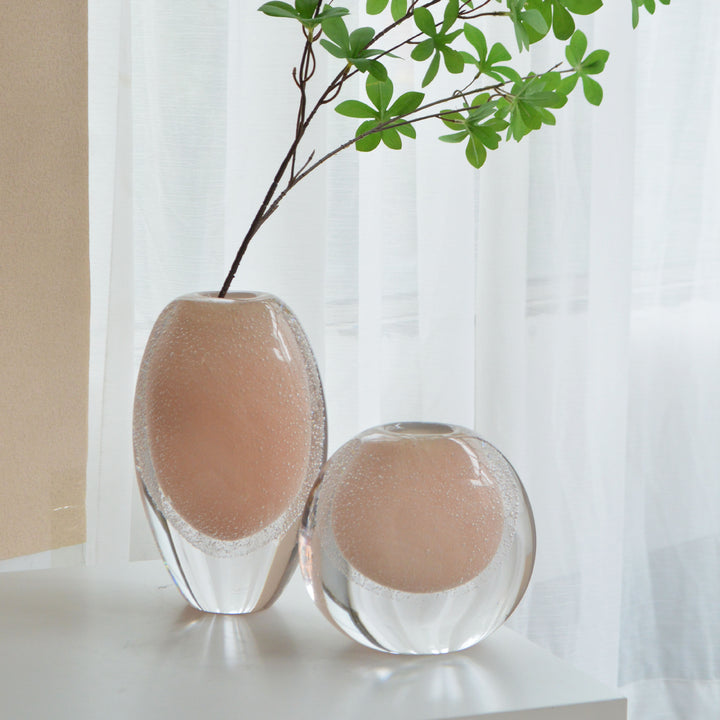 Hand-Blown Bubble-Encased Oval Decorative Glass Bud Vase Set