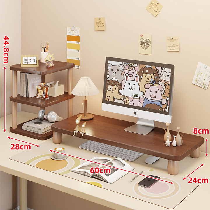 Low-Profile Ergonomic Wooden Desktop Monitor Lift with Under-Shelf Keyboard Storage