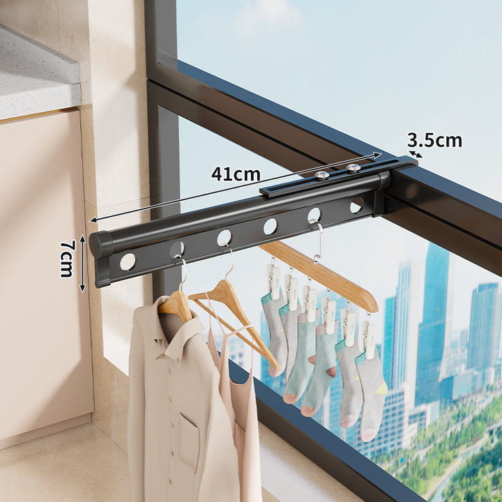 Window-Clamp Extendable Drying Rail with Sliding Track and Multi-Hole Hanger Bar