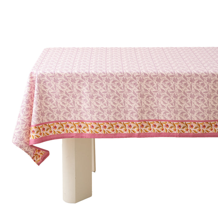 Rectangular tablecloth in country house style made of cotton blend fabric with floral all-over print