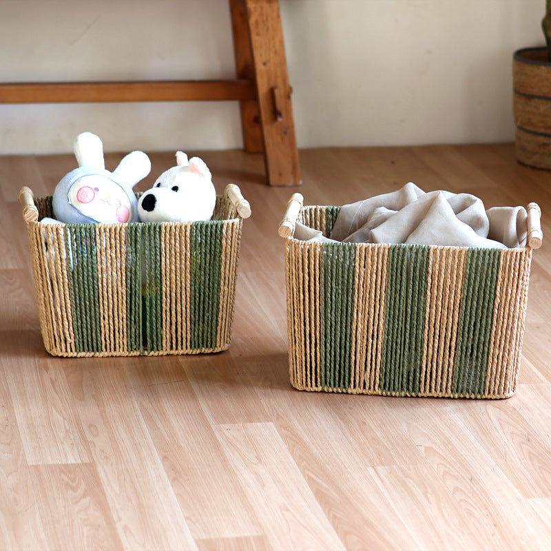 Handcrafted storage basket with natural fiber