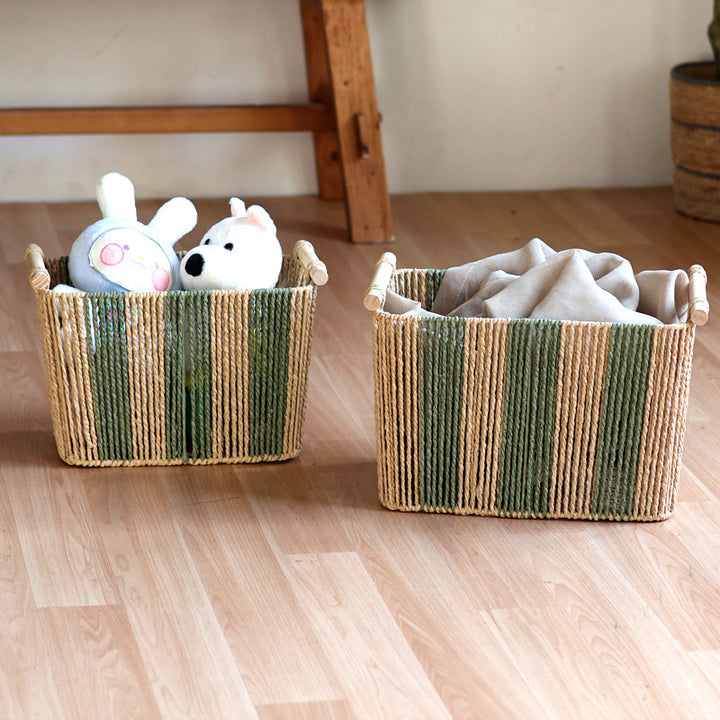 Handcrafted storage basket with natural fiber