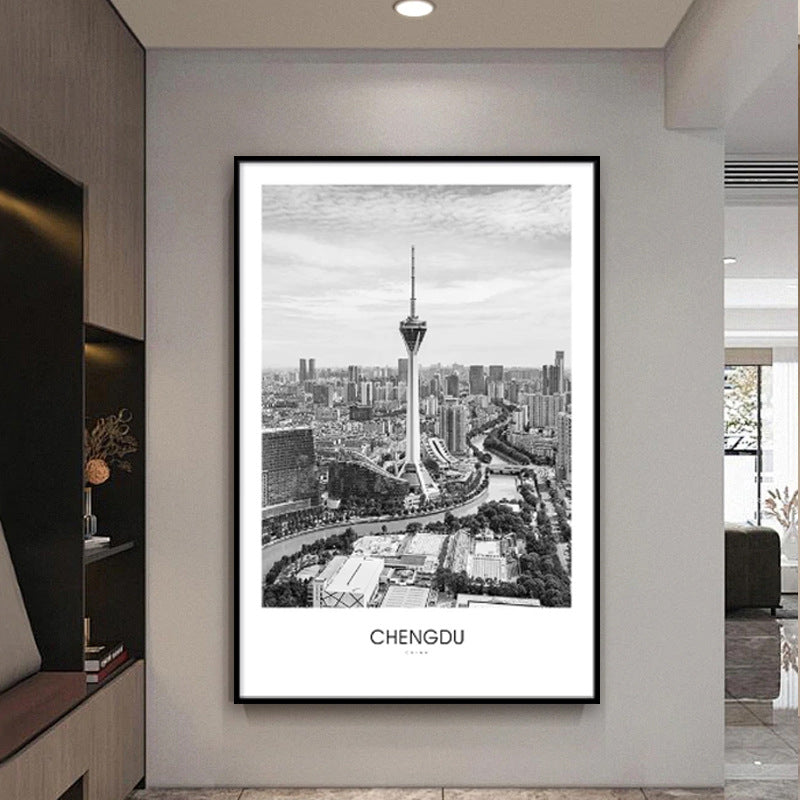 Framed Black and White London Cityscape Art Print