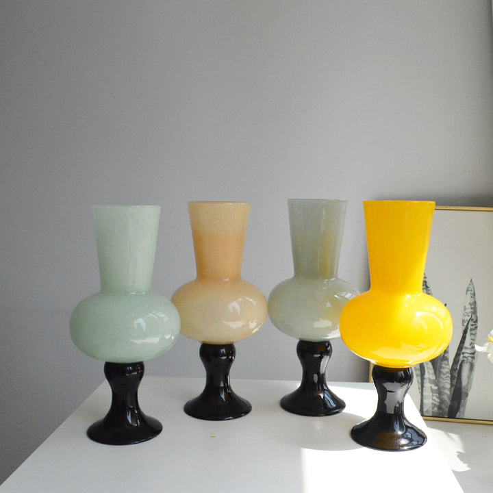 Contemporary Hand-Blown Bulbous Pedestal Glass Vase with Elongated Trumpet Neck