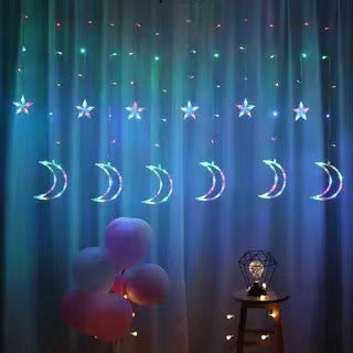 LED Acrylic Hanging Christmas Curtain Light Set with Reindeer Tree Bell and Star Ornaments