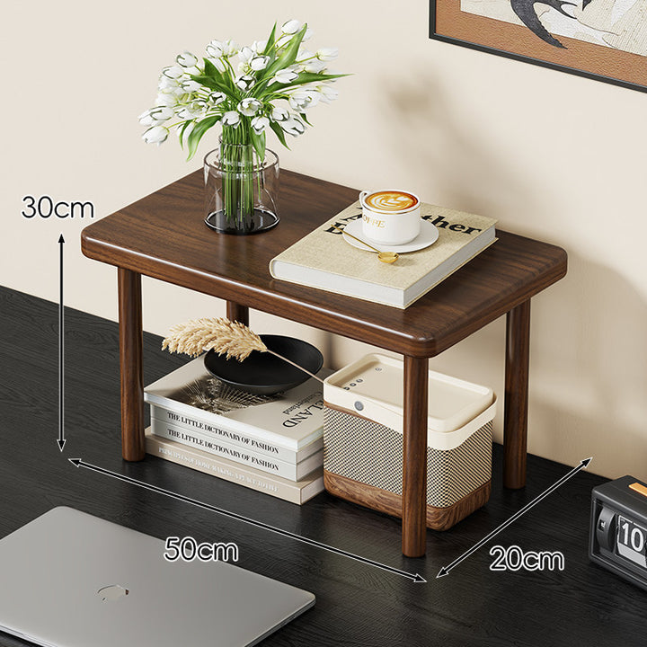 Compact Solid Wood Elevated Desk Display Stand with Under-Shelf Storage and Rounded Leg Design