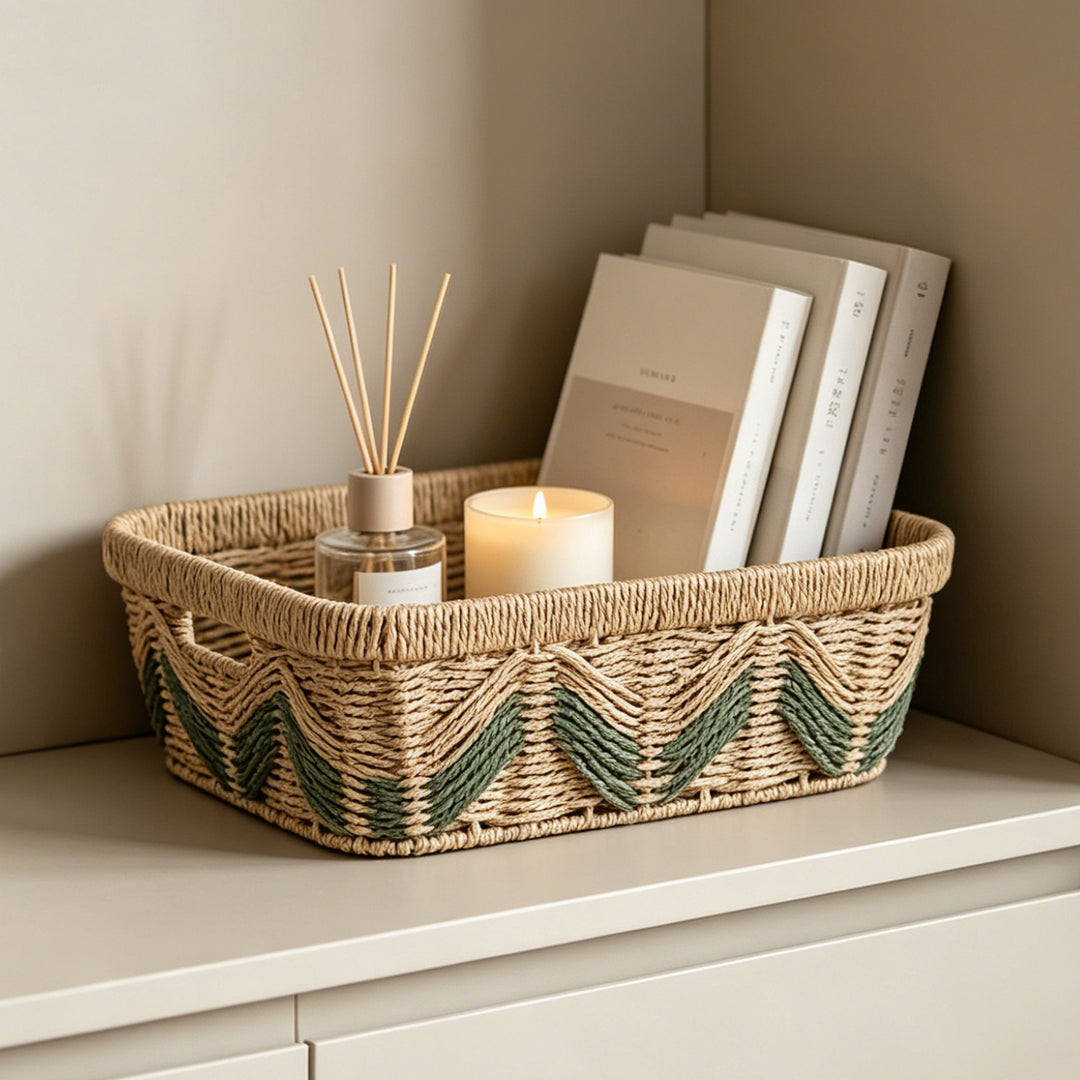 Decorative storage basket with handles