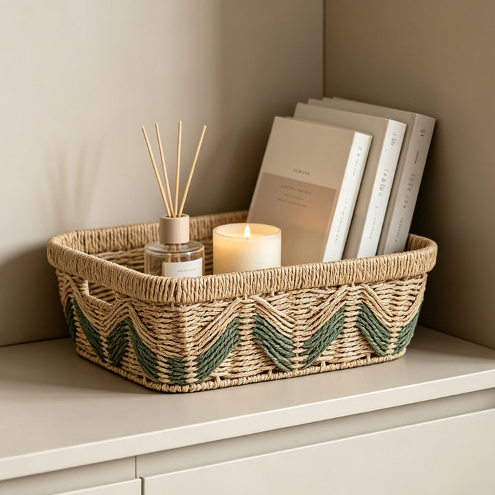 Decorative storage basket with handles