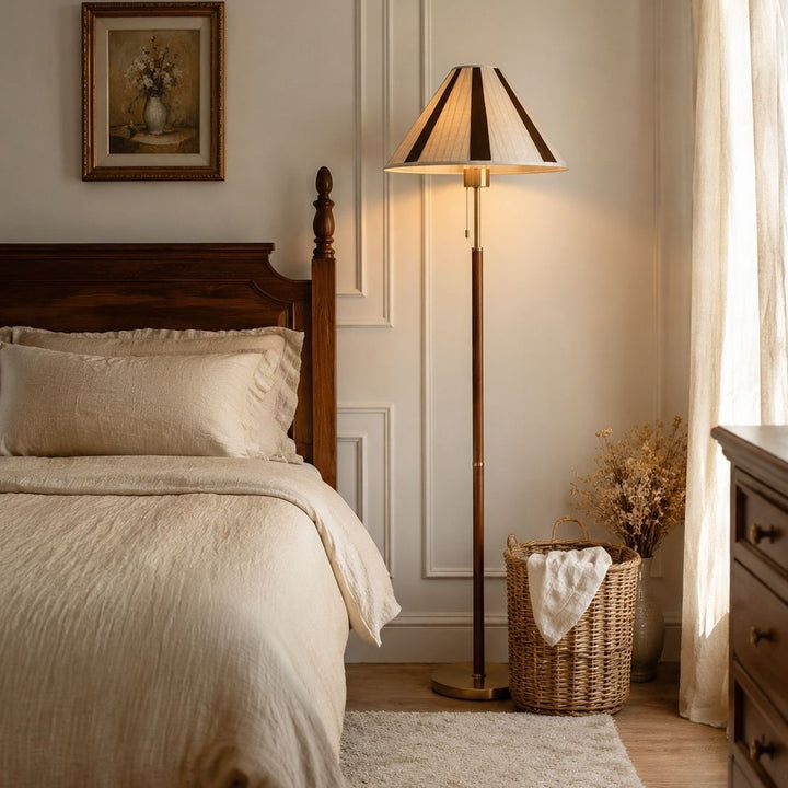 Retro-inspired wooden floor lamp