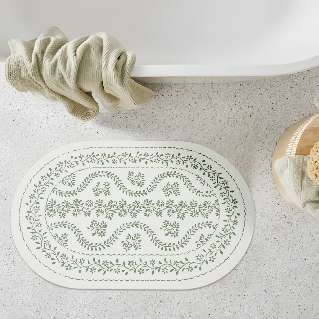Avarnia Bath Mat Set made of soft microfiber with non-slip latex backing and delicate ornamental print