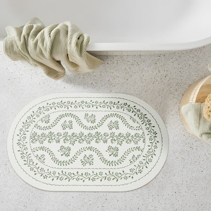 Avarnia Bath Mat Set made of soft microfiber with non-slip latex backing and delicate ornamental print