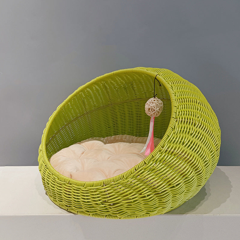 Cozy cat bed made of woven natural material