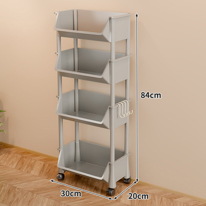 Slim Vertical Multi-Tier Rolling Storage Cart with Tilted Open Bins and Swivel Casters
