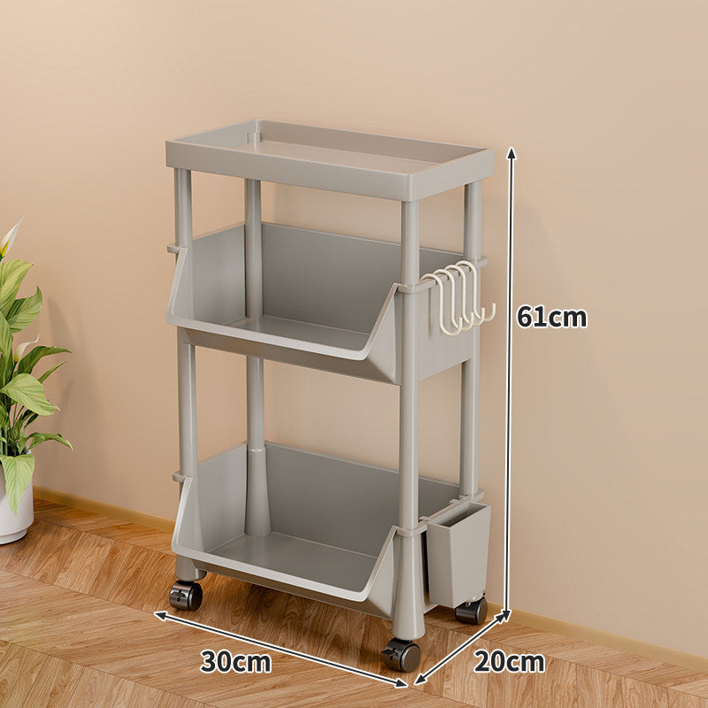 Slim Vertical Multi-Tier Rolling Storage Cart with Tilted Open Bins and Swivel Casters