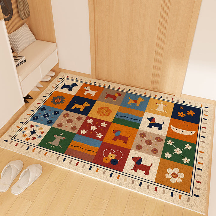 Playful Striped Dog Print Welcome Mat