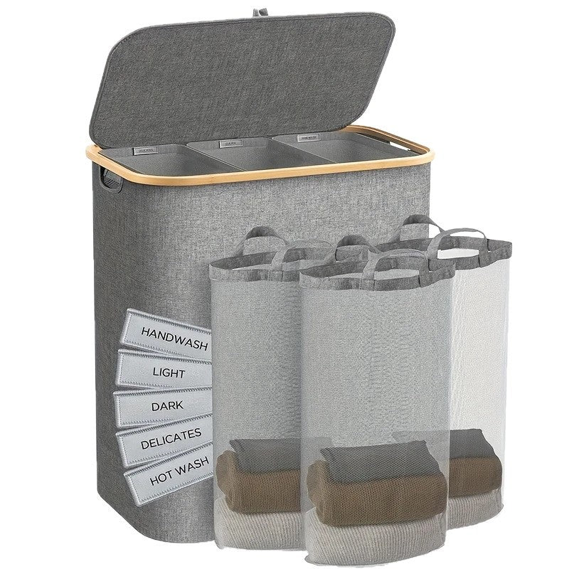Multifunctional laundry storage box with bamboo lid