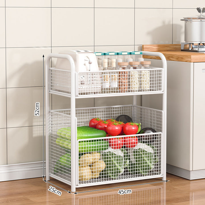 Rolling Kitchen Storage Cart with Mesh Basket
