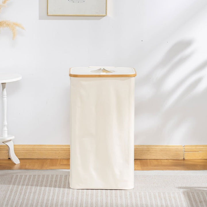 Modern waste separation container with removable inner insert and bamboo lid