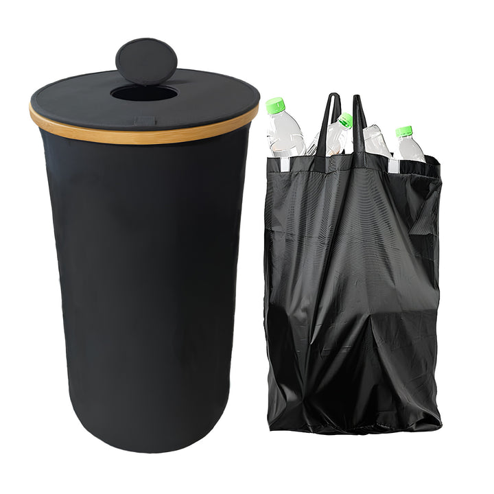 Waste bin with bamboo lid