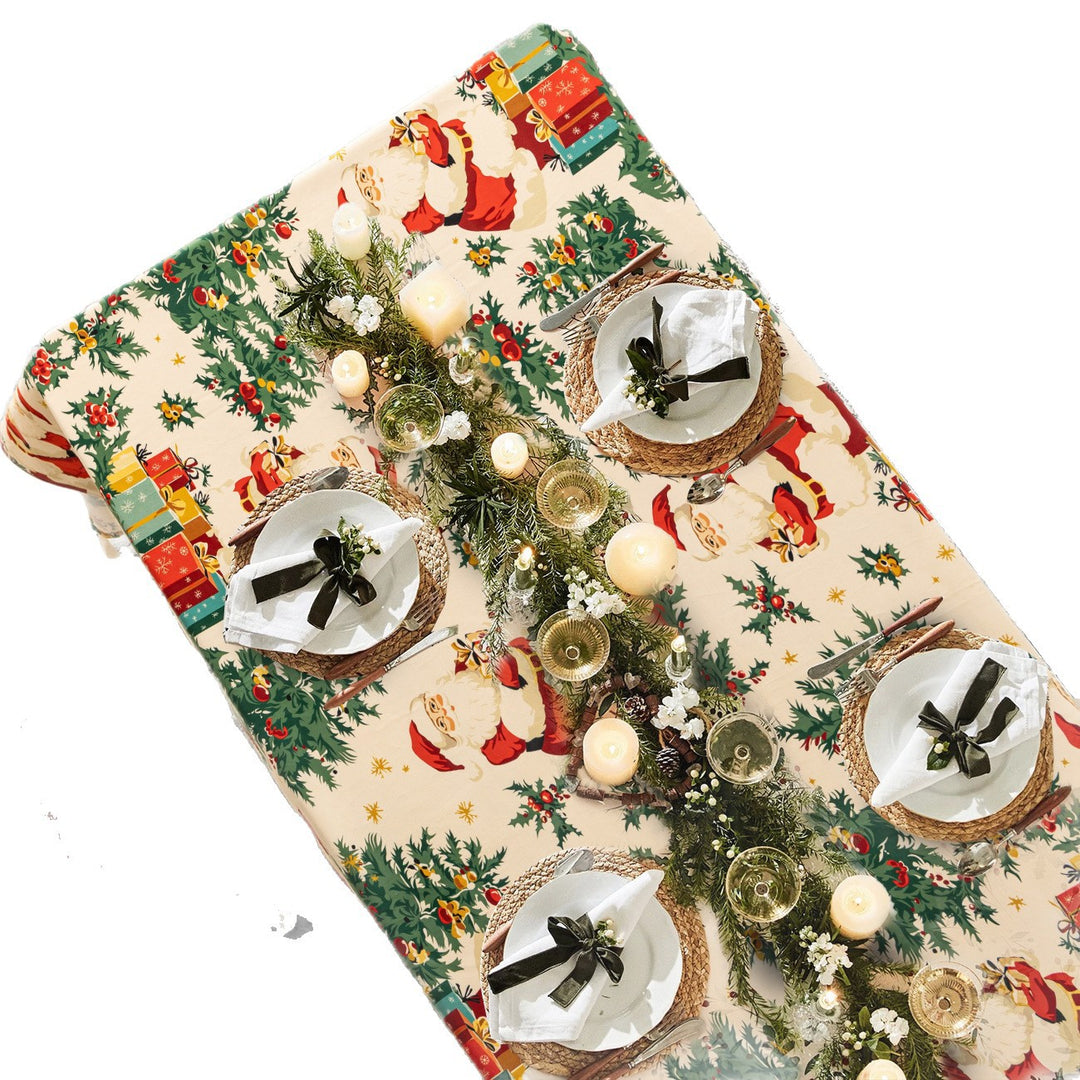 Christmas tablecloth made of cotton blend fabric with water-repellent surface and festive pattern