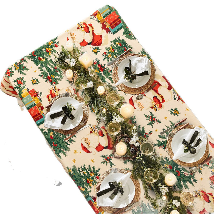 Christmas tablecloth made of cotton blend fabric with water-repellent surface and festive pattern
