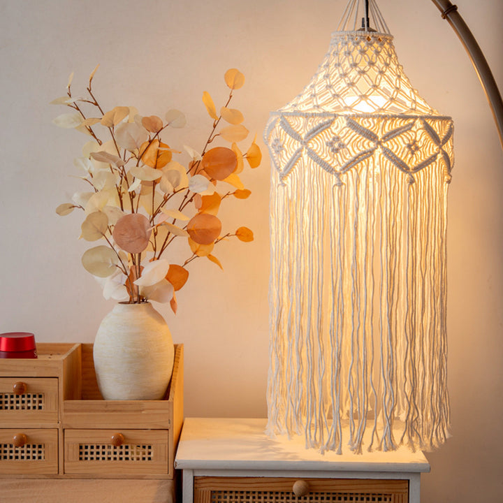 Elegant Macrame Hanging Lamp with Fringes