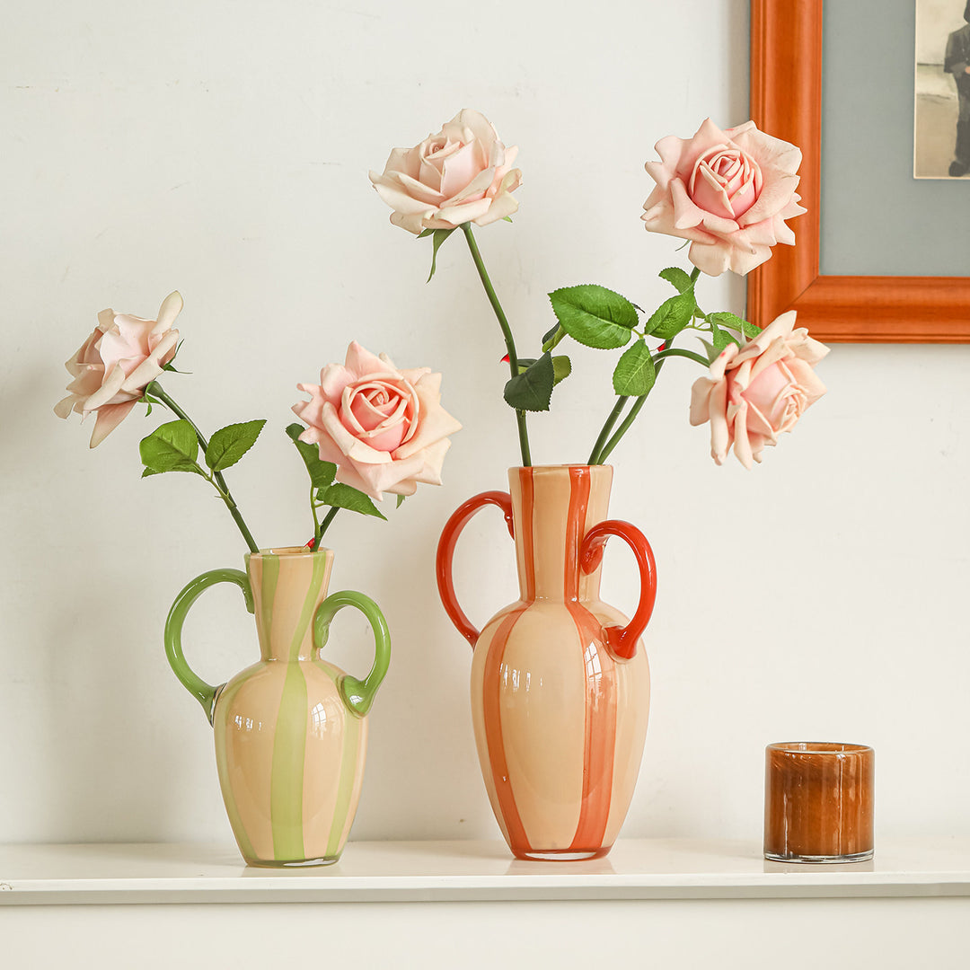 Double-Handled Hand-Blown Striped Glass Amphora Vase
