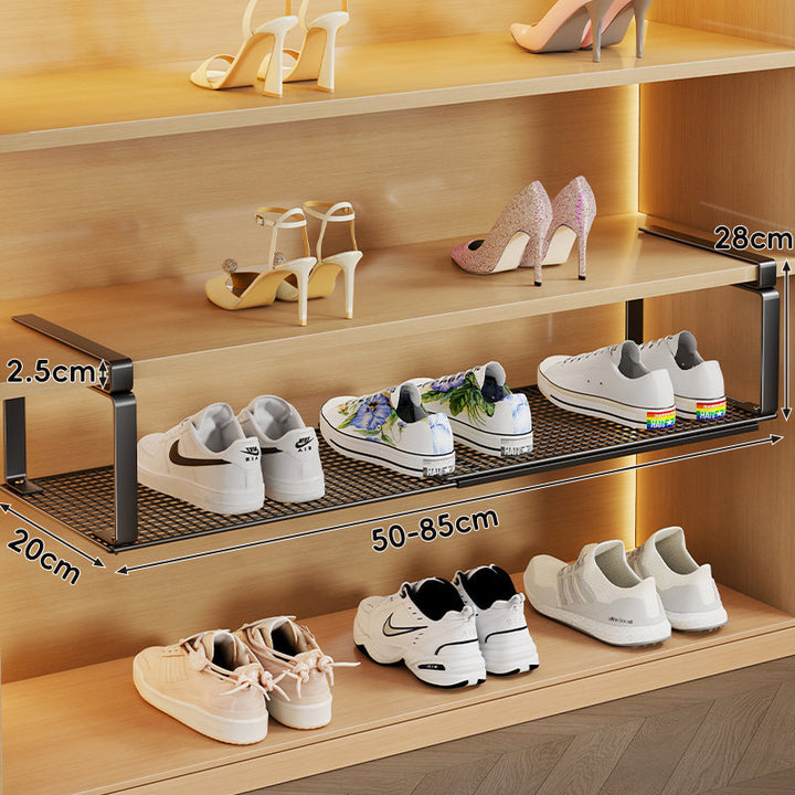 Adjustable Under-Shelf Pull-Out Shoe Rack Organizer