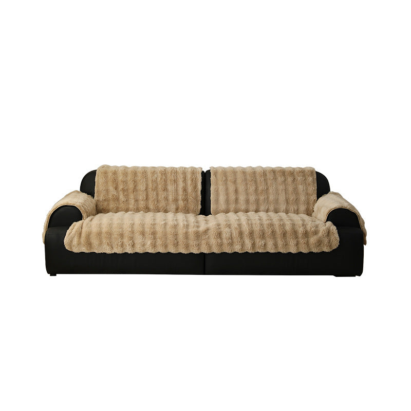 High-pile sofa cover set made of faux fur with seat, back and armrest covers