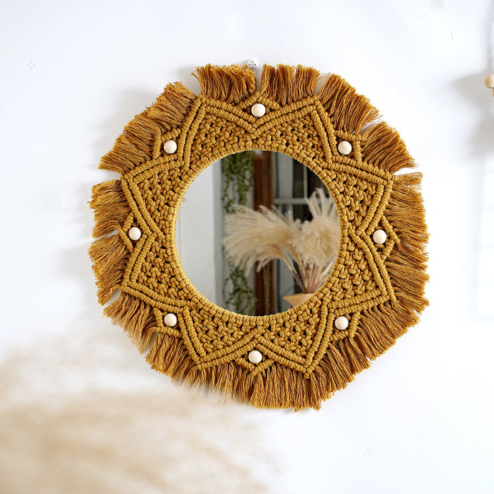 Bohemian Macrame Wall Mirror with Decorative Fringe