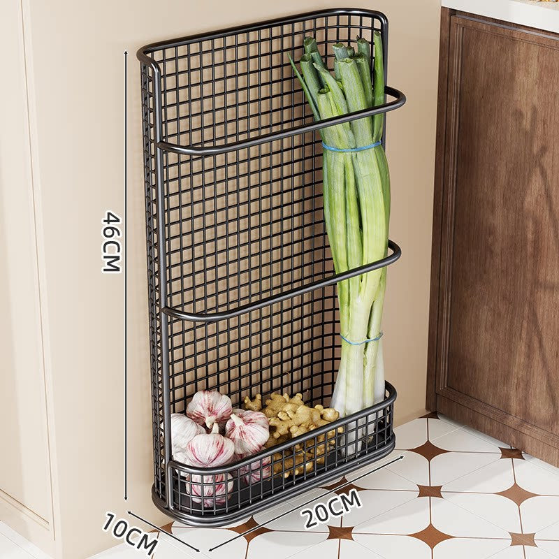 Slim Vertical Wall-Mounted Metal Mesh Kitchen Produce and Herb Storage Rack