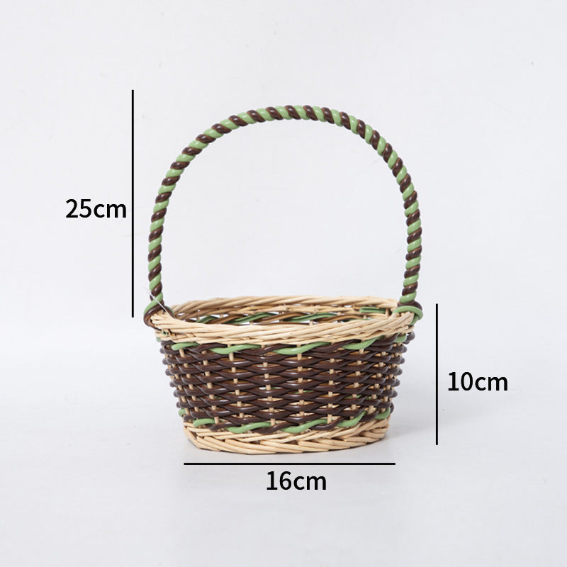 Braided storage basket with decorative cotton handles
