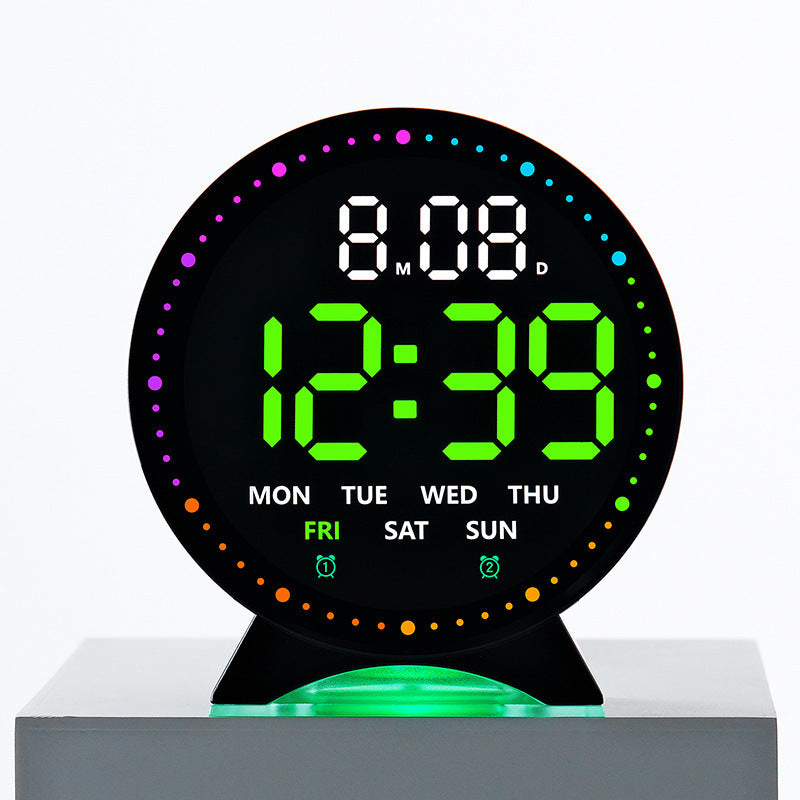 Digital alarm clock with large LED display and multifunctional display