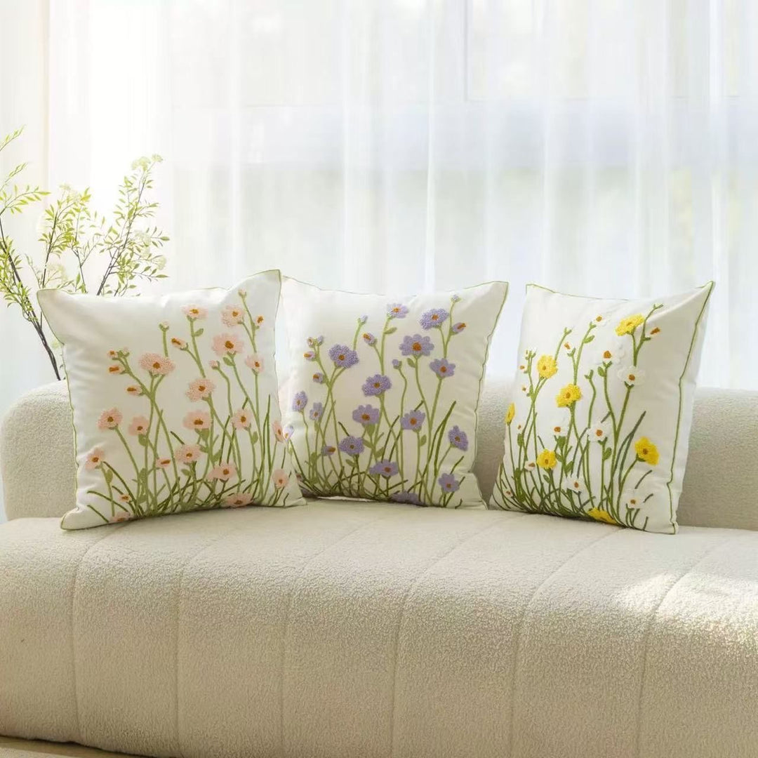 Embroidered Floral Throw Pillow