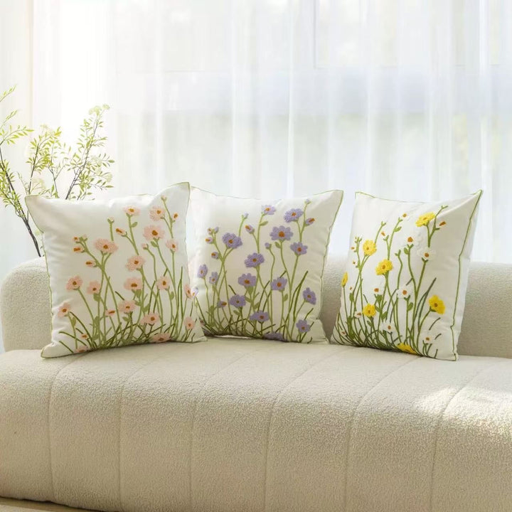 Embroidered Floral Throw Pillow
