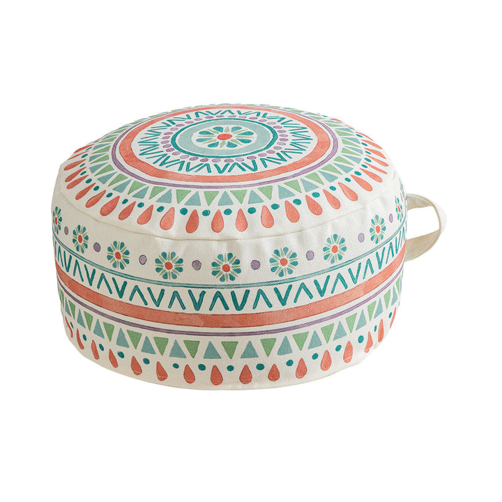 Seat pouf floor cushion with mandala design and carrying handle