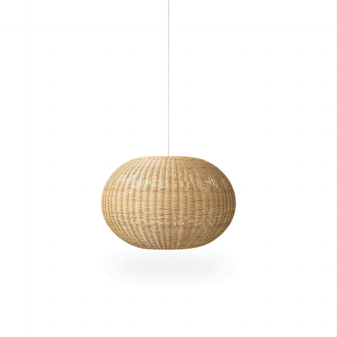 Stylish pendant lamp made from handwoven natural material