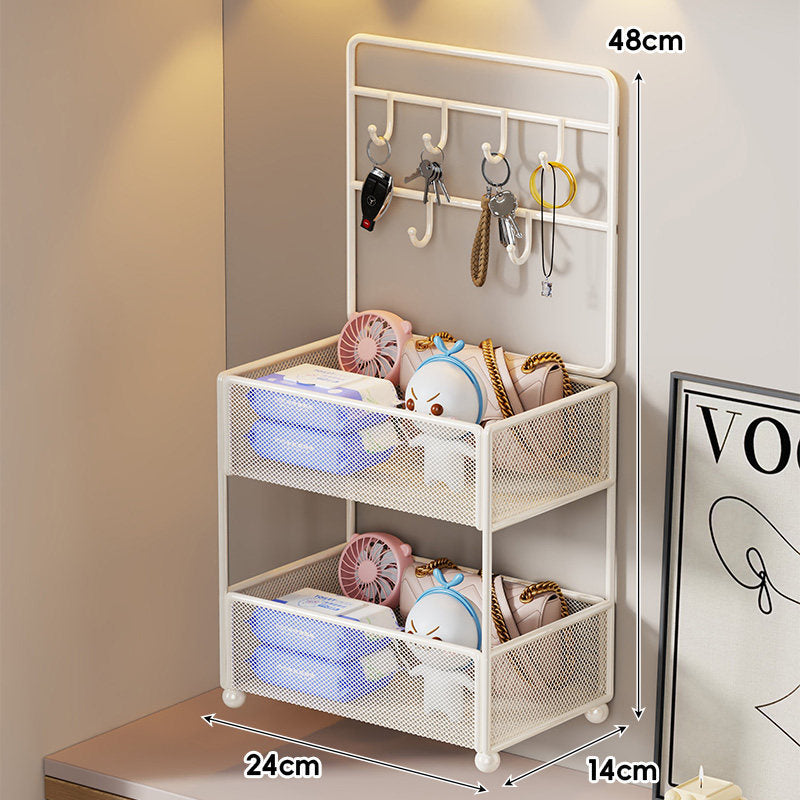 Mesh Two-Tier Entryway Organizer with Key Hooks and Deep Mesh Baskets