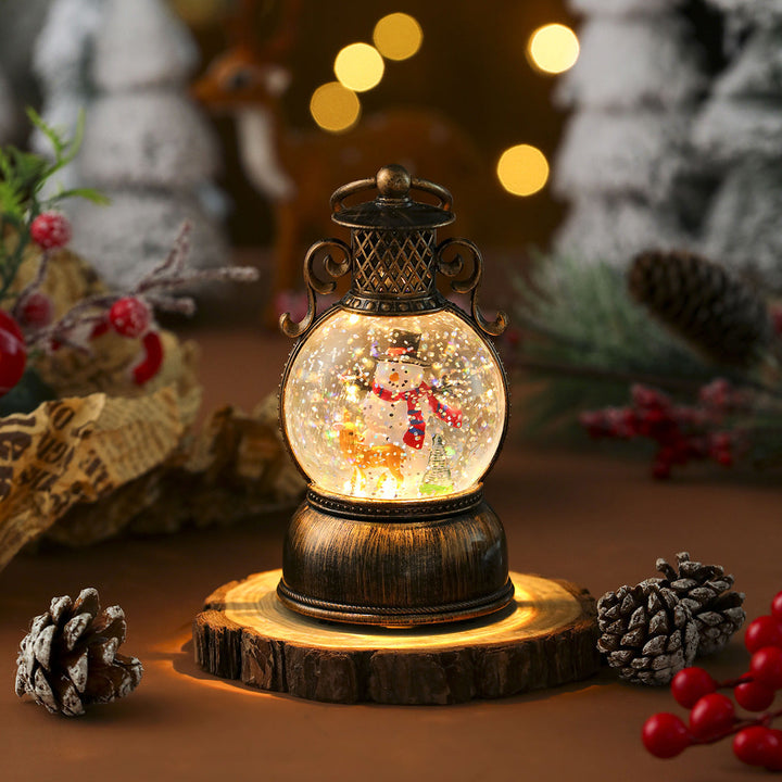 Nostalgic Christmas lantern with movable snowman scene