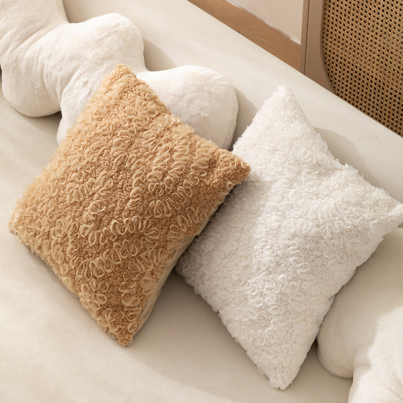 Fluffy bouclé decorative pillow with relief loops and soft inner cushion