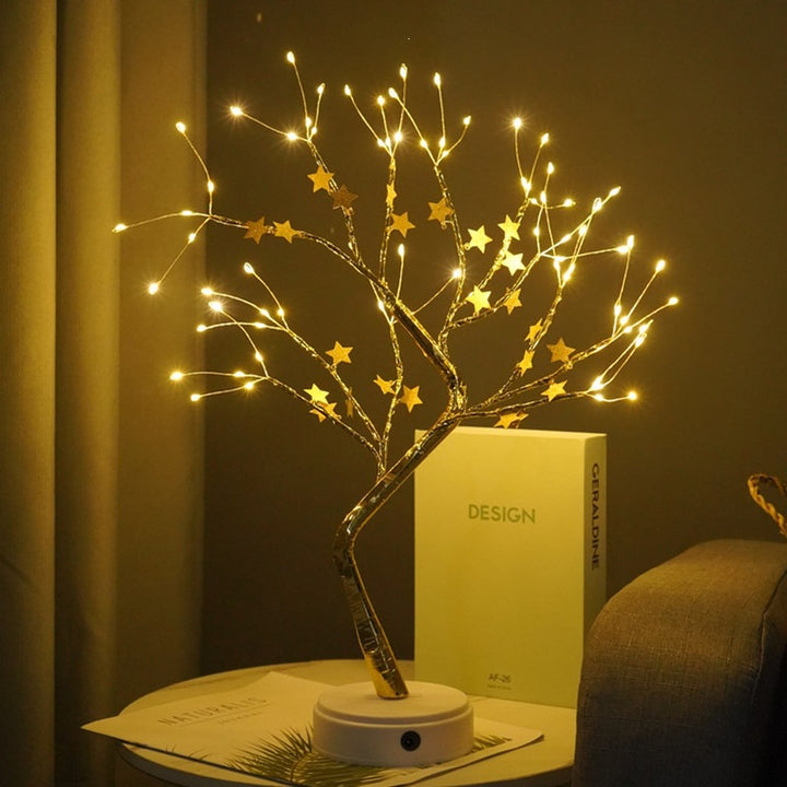 Star-decorated LED branch table lamp with warm micro dimmable lights
