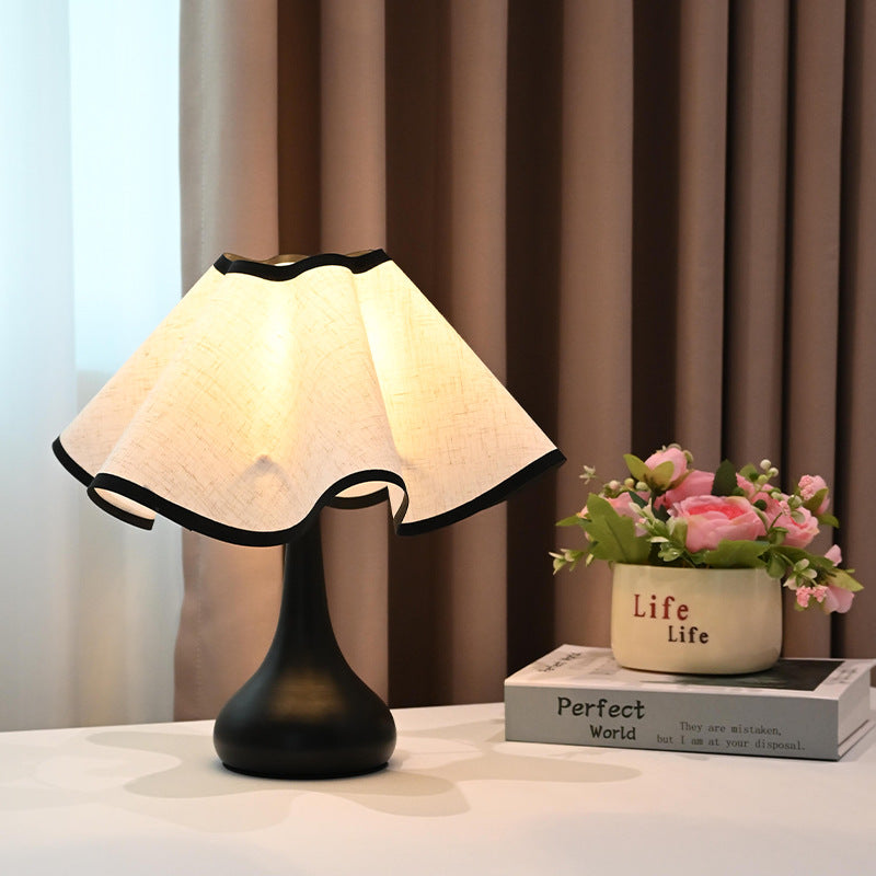 Elegant ruffled fabric shade nightstand lamp