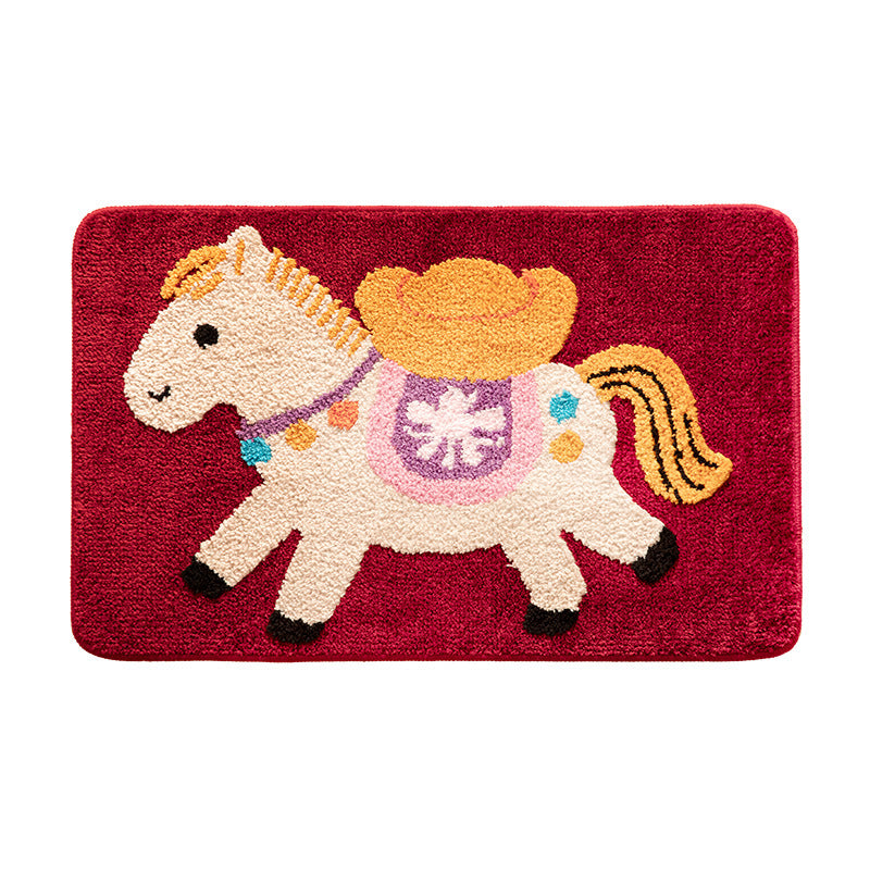 Children's bath mat with playful pony motif, absorbent microfiber, and non-slip bottom