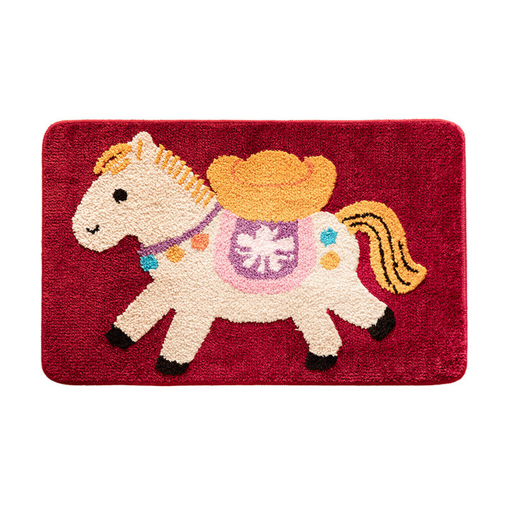 Children's bath mat with playful pony motif, absorbent microfiber, and non-slip bottom