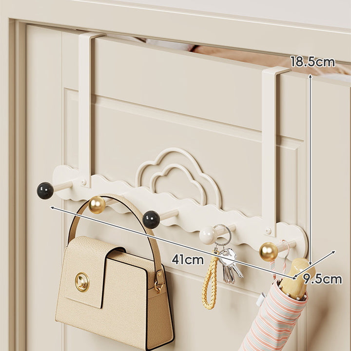 Over-Door Decorative Scalloped Multi-Hook Hanger with Wooden Knobs