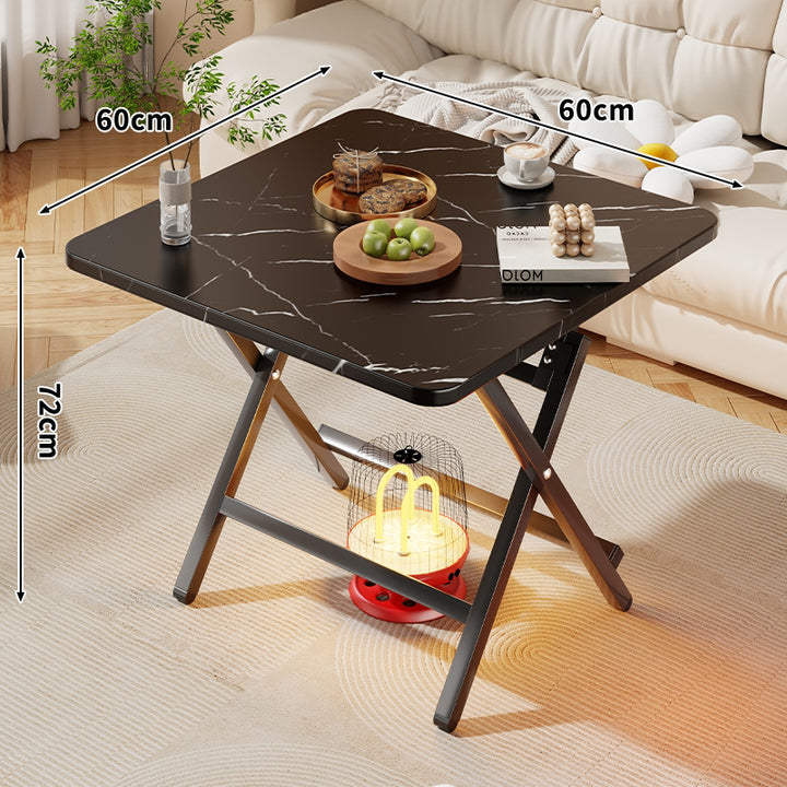 Foldable Square Coffee and Side Table with Marble-Effect Top and Collapsible X-Leg Frame