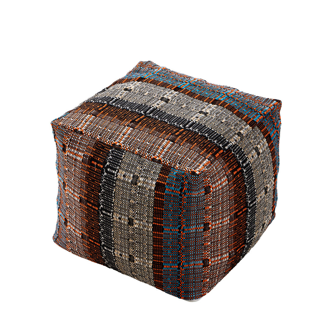 Round woven seat pouf made of durable cotton mix with practical carrying handle